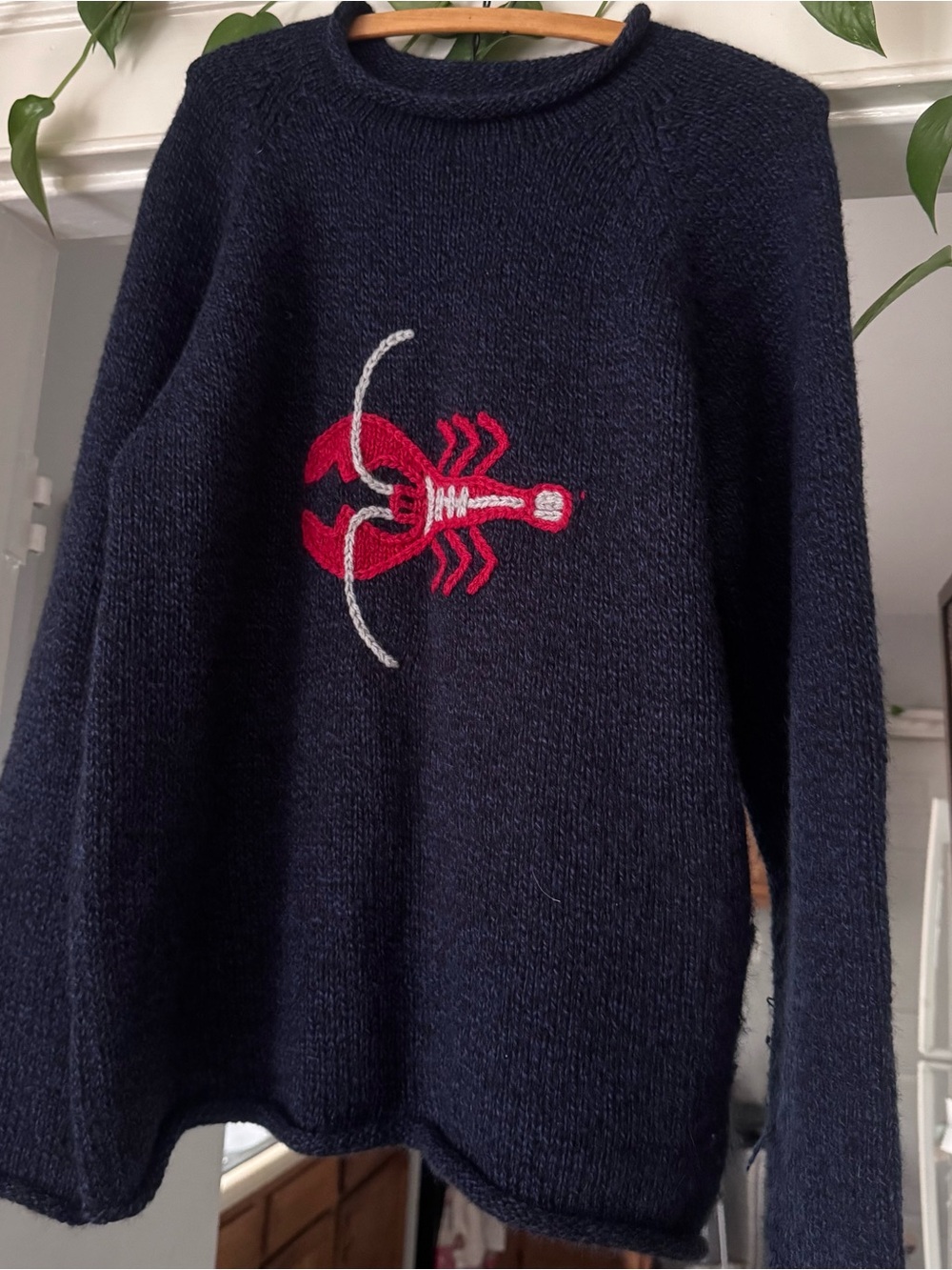 American South Side Peru Navy Blue Alpaca Wool Lobster Mock Neck Knit Sweater